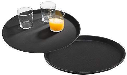 APS Tablett „Gastro“ 2er Set, schwarze Serviertabletts, Tabletts aus GFK mit rutschfester Oberfläche, Ø 40,5 x Höhe 2 cm, schwarz