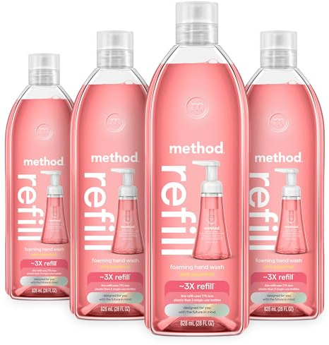 Method Foaming Hand Soap Refill, Pink Grapefruit, Recyclable Bottle, 28 fl oz (Pack of 4) (Packaging May Vary)