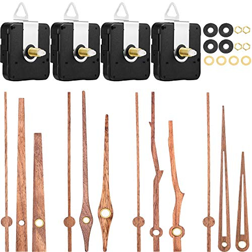 4 Stücke Quarz Uhrwerk mit 4 Arten von Walnussholz Uhrzeigern Uhrzubehör für Uhr Reparatur Ersatz (Passend für 12 Zoll Uhr)