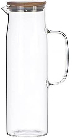 Cabilock Glaskrug mit Deckel Borosilikatglas Glaskaraffe Hitzebeständige Glaskanne Wasserkrug Eistee Kanne Saftkrug Getränke Kühlschrank Karaffe für Getränke Wein Kaffee Milch Saft 1. 2L