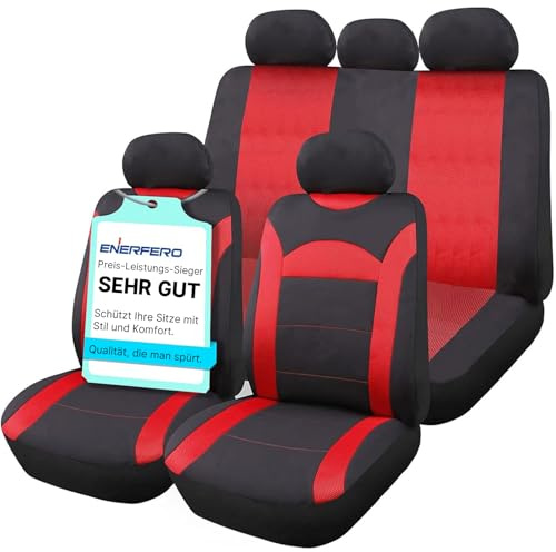 ENERFERO Autositzbezüge Universal Fit Komplettset，Autozubehör Innenraum Deko，Schützt die Autositze. Passt für Klein- und Mittelklassewagen. Rot