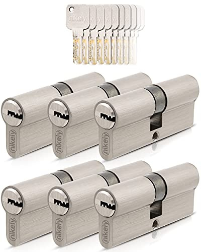 GERCAR Pro 6x Schließzylinder 45/45 gleichschließend Set 6 Profilzylinder inkl. 30 Schlüssel - 90 mm Türschloss Zylinderschloss 6er Zylinder - Länge: 90mm, A:45 B:45 - Messing matt massiv