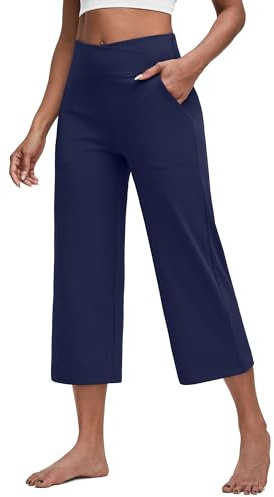 G4Free Yoga Capri Pants for Women Wide Leg Cropped Trousers with Pockets | Cross,Loose,Casual,Work Crop Pants,3/4 Trousers,Culottes for women