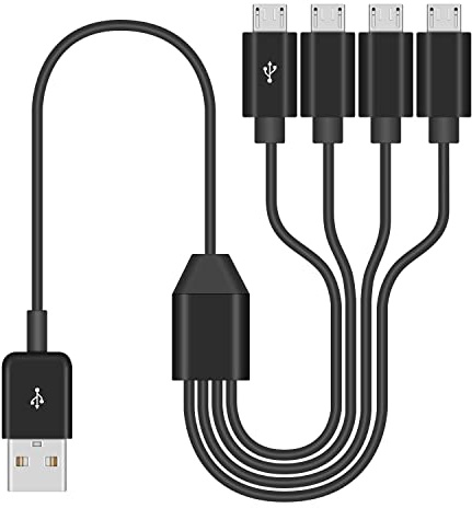 Duttek Micro USB Splitter Y Kabel -0.5m, 4 Fach USB 2.0 Typ A Stecker auf Micro USB Stecker Ladekabelanschluss, unterstützt Splitter Y Datensynchronisation und Aufladen (Schwarz)