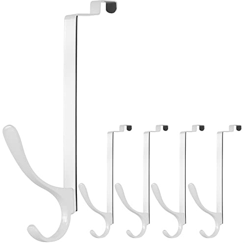 SKOLOO Porte-manteaux à accrocher à la porte, 5 pièces, crochets de porte en métal sans perçage, porte-serviettes pour porte, manteaux, manteaux, blanc