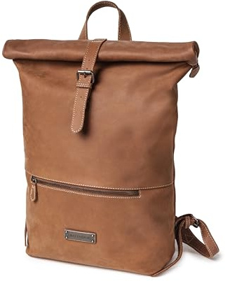DRAKENSBERG Leder Roll-Top Rucksack 'Ryan' 16 Laptopfach, Damen, Herren, Vintage-Tagesrucksack, groß, bis 25L - Havanna-Braun, DR00308