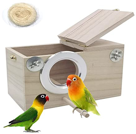 PINVNBY Parakeet Nesting Box Bird House Wood Breeding Box Parrots Mating Box for Lovebirds Budgie Finch Cockatoo Canary and Medium-Sized Birds(S)