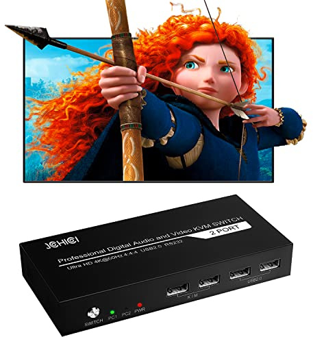KVM Switch HDMI 2 Port, JCHICI 4K@60Hz USB KVM Switch for 2 Computers Share 1 HD Monitor and a Set of Keyboard Mouse Printer U Disk