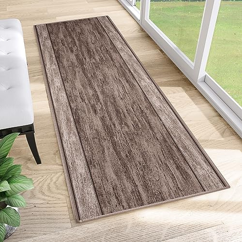 TAPISO Anti Rutsch Teppich Läufer rutschfest Brücke Meterware Modern Taupe Meliert Verwischt Streifen Design Flur Küche Wohnzimmer Diele 80 x 200 cm