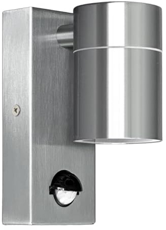 Kerry Outdoor Motion Sensor Wall Lights, Downward Outside Lighting Mains Powered, IP44 Silver Stainless Steel Downlight, Exterior PIR Detector Security Fixture for Front Door, Porch, Garden