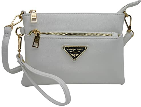 JENNIFER JONES - Modische Kleine Damen Handtasche Umhängetasche Clutch Bag Schultertasche zum Ausgehen (2in1, Weiß)