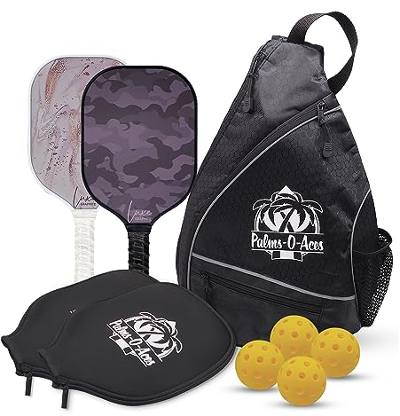 Palms-O-Aces Graphit-Pickleball-Paddel, 2er-Set, Kohlefaser, USAPA-zugelassener Paddleballschläger mit 4 Bällen, 2 Abdeckungen, 1 Tragetasche, leicht für Innen- und Außenbereich, Glimmer und Körnung