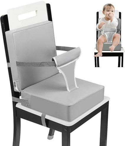 PandaEar Sitzerhöhung Stuhl Kind FüR Esstisch, Tragbares Reisehochstuhl Baby, Sitzkissen Kinder Stuhl Boostersitze, KindersitzerhöHung Stuhl mit Rückenlehne und Einstellbarer Sicherheitsgurt (Grau)