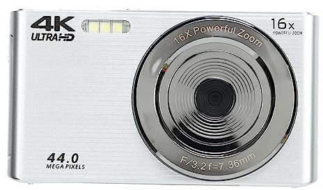 Appareil Photo Numérique, 4K 44MP, Appareil Photo Numérique Point and Shoot avec écran 2,8 Pouces, Zoom 16X, Anti-secousse, Câble USB, Lumière D'appoint Intégrée, Appareil Photo
