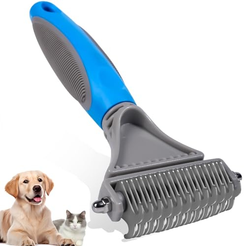 NursCare Brosse de toilettage pour animaux de compagnie, peigne double face pour sous-poil pour chiens et chats, brosse professionnelle anti-poils morts et outil démêlant, élimine efficacement et en