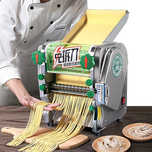 Machine à pâtes électrique, machine à presser la pâte à pâtes fraîches en acier inoxydable avec 2 lames pour nouilles rondes de 1,8 mm et plates de 3/9 mm, réglages d'épaisseur 0,12 à 18 mm