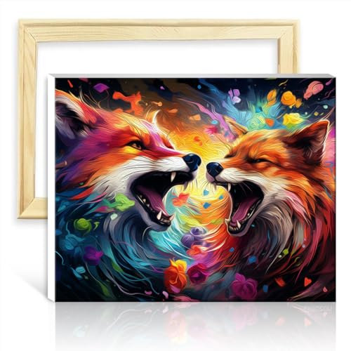 LiHEQING Malset für Erwachsene mit Fuchs auf Leinwand, mit Pinseln und Acrylpigmenten, auf Kunstwerken für die Heimdekoration, DIY-Rahmen (40 x 50 cm)