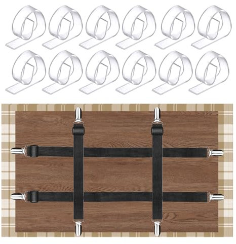 APMGONT 16 Stück Tischdeckenklammern, Transparent Tischdecken Halterung mit 4 Stück Tischdeckenhalter Elastische Transparent Tischdeckenhalter Klemmen Set für Picknicks Partys Hochzeiten (Schwarz)