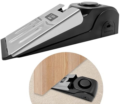 Xpieoyrm Alarma de seguridad de tope de puerta portátil, 120 dB Goma Antideslizante Alarma, alarma de cuña de puerta de sensibilidad ajustable, cuña de seguridad, tope de puerta de viaje