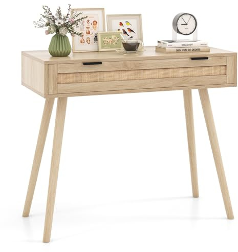 LIFEZEAL Konsolbord, trä, hallbord med låda, entrébord, förvaringsbord med träben, smalt toalettbord, soffbord för vardagsrum, arbetsrum, 88 x 39 x 77 cm