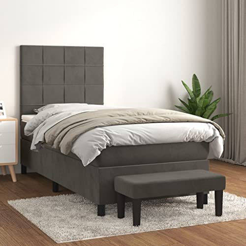 Juroupi Boxspringbett mit Matratze Dunkelgrau 90x200 cm Bett Boxspringbett Bett Mit Matratze Bettgestel Boxspringbetten Samt - 3137822