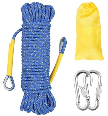 Gangying Corde d'escalade 12mm Corde Statique 20m Cordon Équipement Corde d'évacuation avec 2 Mousquetons pour Équipement d'escalade sur Glace Sauvetage Incendie Corde de Bateau