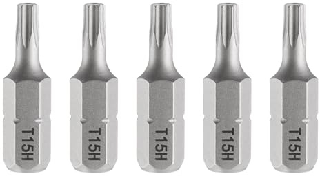 QUARKZMAN 5pcs T15H Embout de Tournevis Torx 1/4 Tige Hexagonale 25mm/1 Longueur Magnétique Tête Étoile à 6 Pans Acier S2 Embout de Tournevis avec Trou