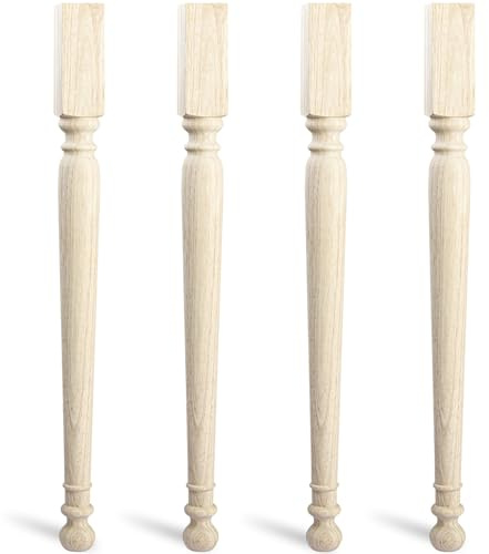 La Vane 4er Set Holz Tischbeine, 73×6×6 cm - Rustikal Landhaus Unbehandelte Massive gedrechselte Säulen aus Massivholz für Kücheninsel, Esstisch, Couchtisch, Bank oder Schrank - DIY Möbelbeine