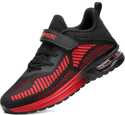 Baskets Garçon Respirant Enfant Chaussures de Sports en Salle Fille Low Top Sneakers,Noir Rouge,37 EU