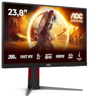 AOC 24G4HA - 24 inch Full HD Gaming Monitor, Fast IPS, 200Hz, 1ms, G-Sync comp, HDR10, Height Adjust (1920x1080, 2x HDMI 2.0, 1x DisplayPort 1.4)