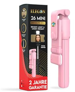 ELEGON 26 Mini trépied de 72 cm pour téléphone Portable, avec télécommande, Perche à Selfie 2 en 1, trépied pour téléphone Portable, Appareil Photo, Rose, 72 cm