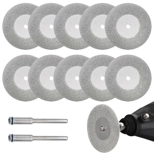 10PCS 40mm Diamond Cutting Discs with 2 Mandrels Diamond Cutting Off Discs Wheel Rotary Tool for Metal Glass Ceramics Porcelain Gem Stones Tile Wood High Speed Precision Disc Cutter Set
