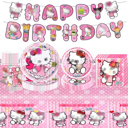 Pappteller Kindergeburtstag Mädchen- Geburtstag Geschirr Set Geburtstagsdeko Partygeschirr Tischdecke Pappteller Tischdecke Birthday Banner Teller Servietten Tassen Party Tableware Supplies Deko