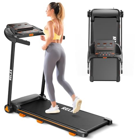 Relex Folding Treadmill for Home,Walking Pad Electric Running Machine,12 Programs,Pause Button Pulse Sensor,Phone Holder,Water Bottle Rack,Compact Fitness Equipment