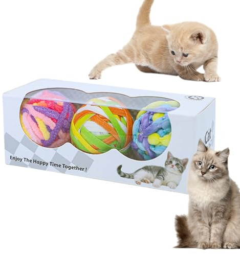 CGACCSD Balles pour chats, jouets interactifs pour chats avec balle | Jeu coloré 3 pièces avec grelots pour divertir les chatons en intérieur en chasse et à mâcher