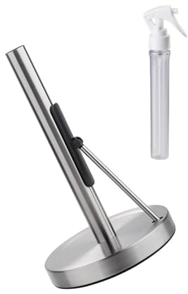 Stainless Steel Paper Towel Holder with Sprays Bottle Standing Weighted Base Tissue Roll Rack for Kitchen Countertop