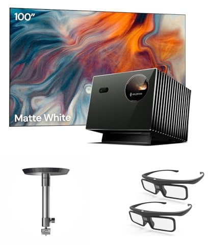 Valerion Home Theater Bundle - Includes Valerion Pro2 4k Projector + 100 Matte White Screen + Ceiling Mount Bracket + 3D Glasses