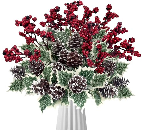 4 Bündel Kunstblumen Weihnachten Rote Beeren Deko Zweige Weihnachtsblumen Künstlich Weihnachtsstrauß Beerenzweig Red Weihnachtsgesteck Blumen Weihnachsstern Kunstzweige Tischdeko (Rot Grün)
