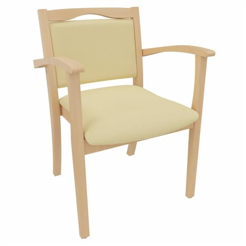 Erides Seniorenstuhl Alexander mit Armlehnen – Pflegestuhl, Buche massiv, gepolstert, ergonomisch, stabil, fertig montiert, für Senioren, Pflege & Praxis (Profi-Clean-Stoff, Como Creme)