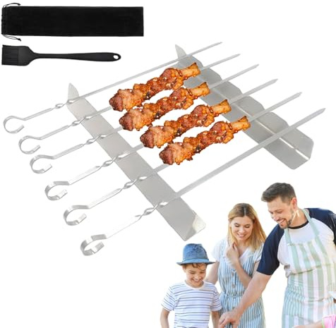 Renchey Supporto Per Spiedini, Griglia Per Spiedini BBQ, Utensili da Cottura Griglia Barbecue in Acciaio Inossidabile per Salsiccia Carne Pesce Picnic Camping