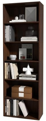 NewBeth Bücherregal mit 6 Fächern, 180cm Offenes Bücherschrank Braun