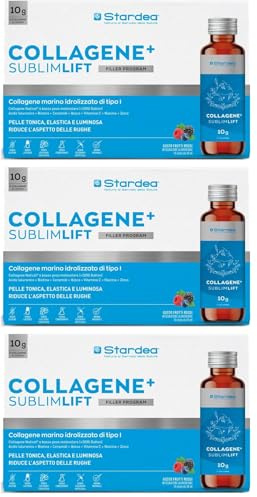 COLLAGENE MARINO E ACIDO IALURONICO | 10g COLLAGENE MARINO IDROLIZZATO CON ACIDO IALURONICO + VITAMINA C + BIOTINA + ZINCO | Collagene da Bere 10 FLACONI | STARDEA COLLAGENE+ SUBLIMLIFT SHOT