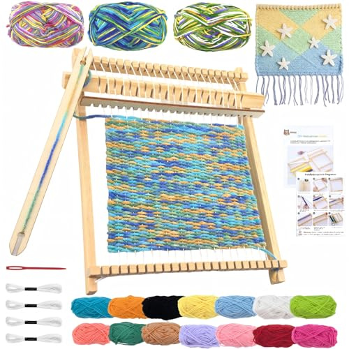 MKLG DIY Holz Webrahmen Kinder Set, Webrahmen für Kinder ab 4 6 8 Jahre, 20 * 25cm Geschenk Mädchen Bastelset 4 Jahre