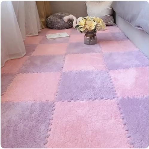 Packung mit 28 Puzzle-Teppich-Spielmatten, Mehrfarbig, 30 x 1 cm Teppichschaumquadrate(Pink Purple)