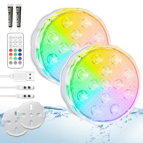 daphomeu 2 Stück Poolbeleuchtung Wiederaufladbar, RGB LED Unterwasserlicht