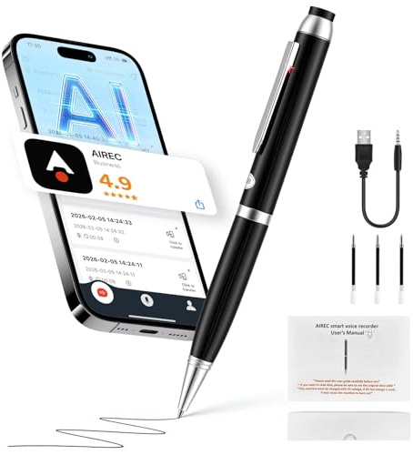64GB KI Diktiergerät, Digitales Aufnahmegerät mit Transkription, Spracherkennung & KI Schreibfunktion, Voice Recorder für Meetings mit Zusammenfassung, Notizen & Übersetzung