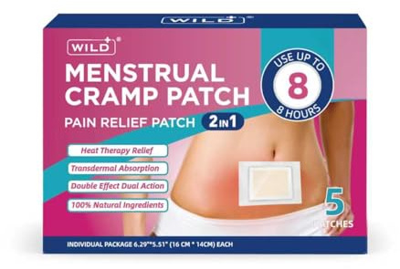 WILD+ Patch Chauffant Règles Douloureuses - Patch Menstruel Chauffant 100% Naturel - Soulagement Doux pour Peau Sensible - Chaleur Ciblée · Action Rapide - 5 Patchs Discrets