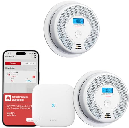 X-Sense Kit Rilevatore di Fumo e Monossido di Carbonio WiFi (2 Rilevatori e 1 Hub), Conforme EN14604 e EN50291, Allarme Antincendio per Casa con Notifiche App, Sensore da 10 Anni e Batteria da 5 Anni