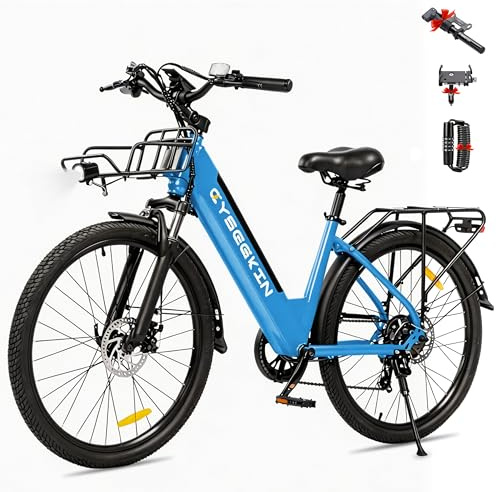 Cyseekin S10 E Bike Herren 26 Zoll, Elektrofahrrad für Erwachsene mit 250W Motor 48V 499,2Wh Akku, 4,4 Zoll LCD Display Ebike mit Federgabel, bis 100km 25km/h Pedelec für Damen City Pendeln