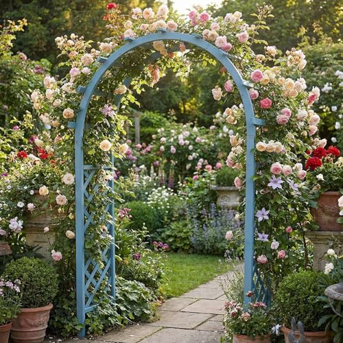 TRAGLO Arche de Jardin Exterieur, Pergola en Bois Massif pour Plantes Grimpantes, Arche de Mariage avec Rosiers Décoratifs pour Cérémonies Et Réceptions(Bleu,180x44x248cm)